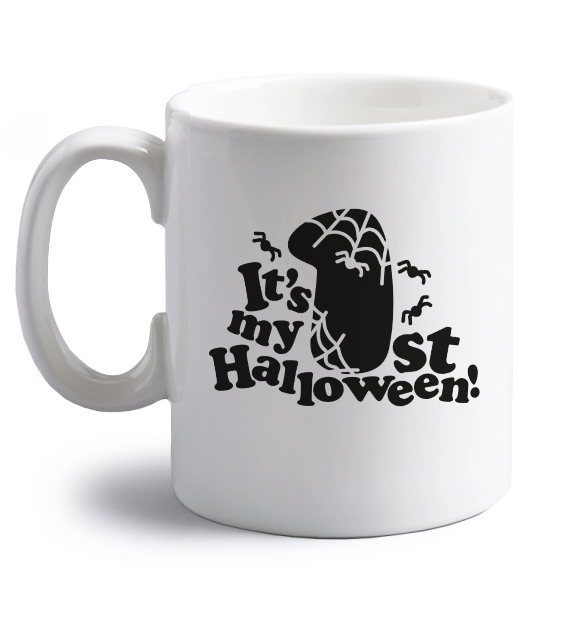 1st Halloween right handed white ceramic mug