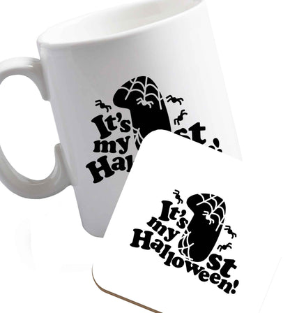 10 oz Favourite Type Pan Pancake ceramic mug and coaster set right handed