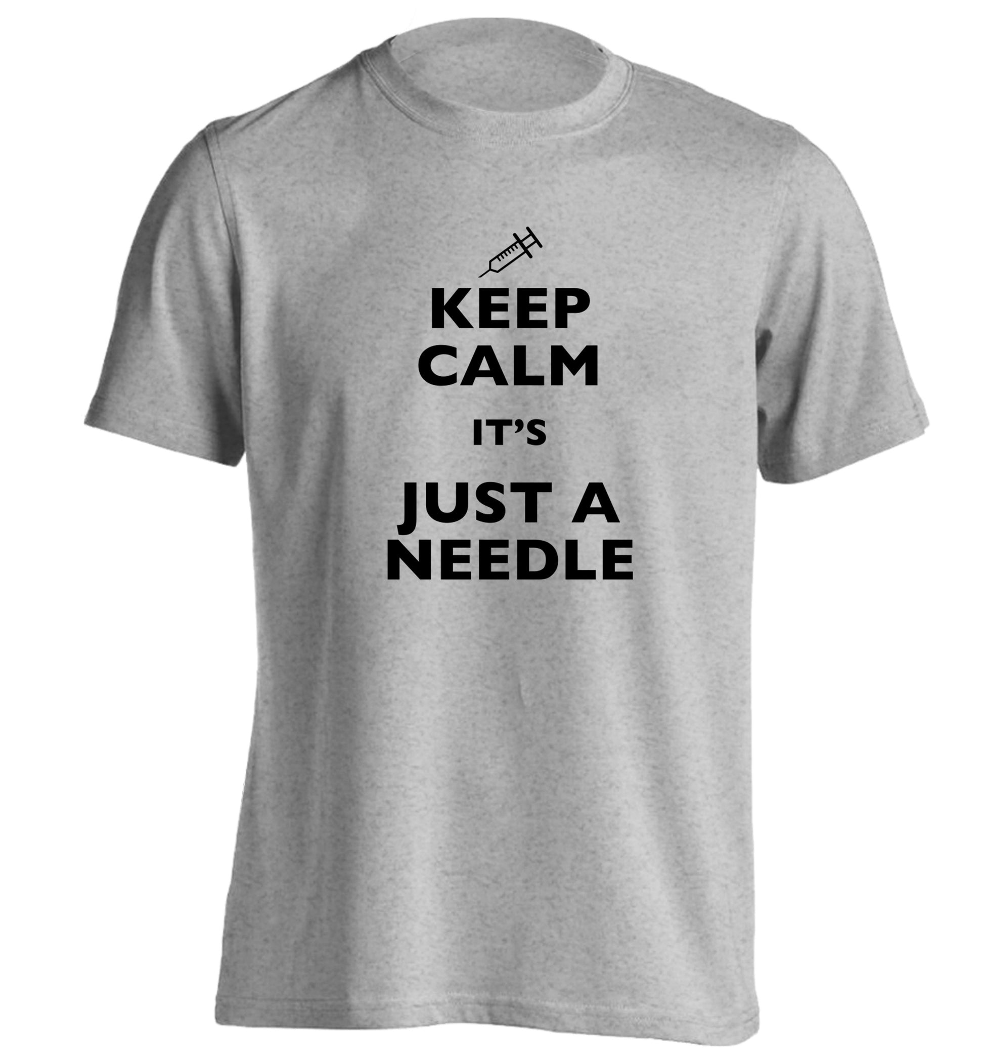 Keep calm it's only a needle adults unisex grey Tshirt 2XL