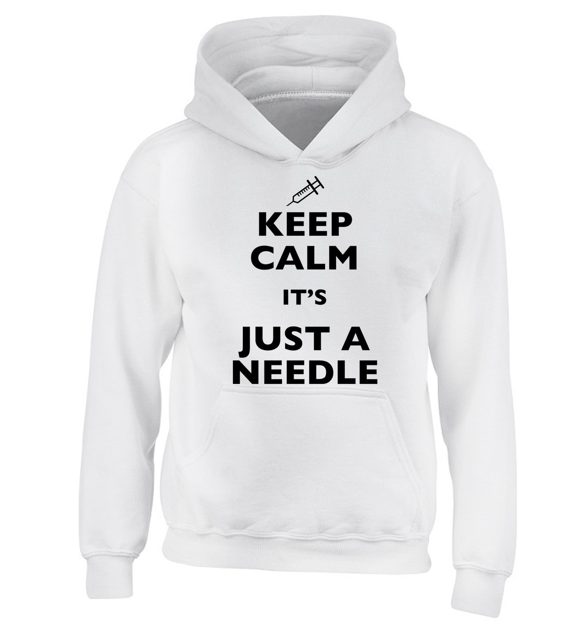 Keep calm it's only a needle children's white hoodie 12-14 Years