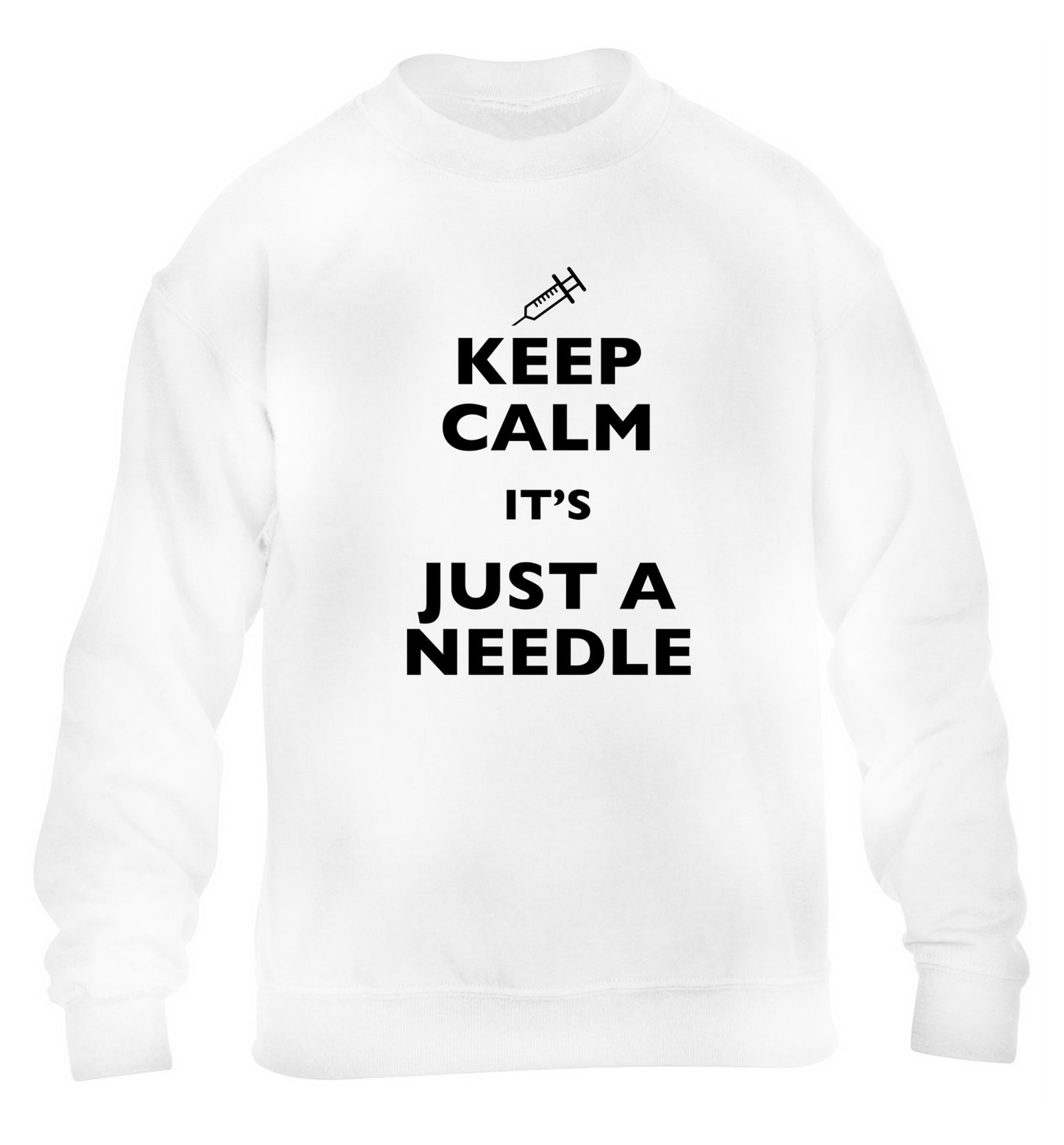 Keep calm it's only a needle children's white sweater 12-14 Years