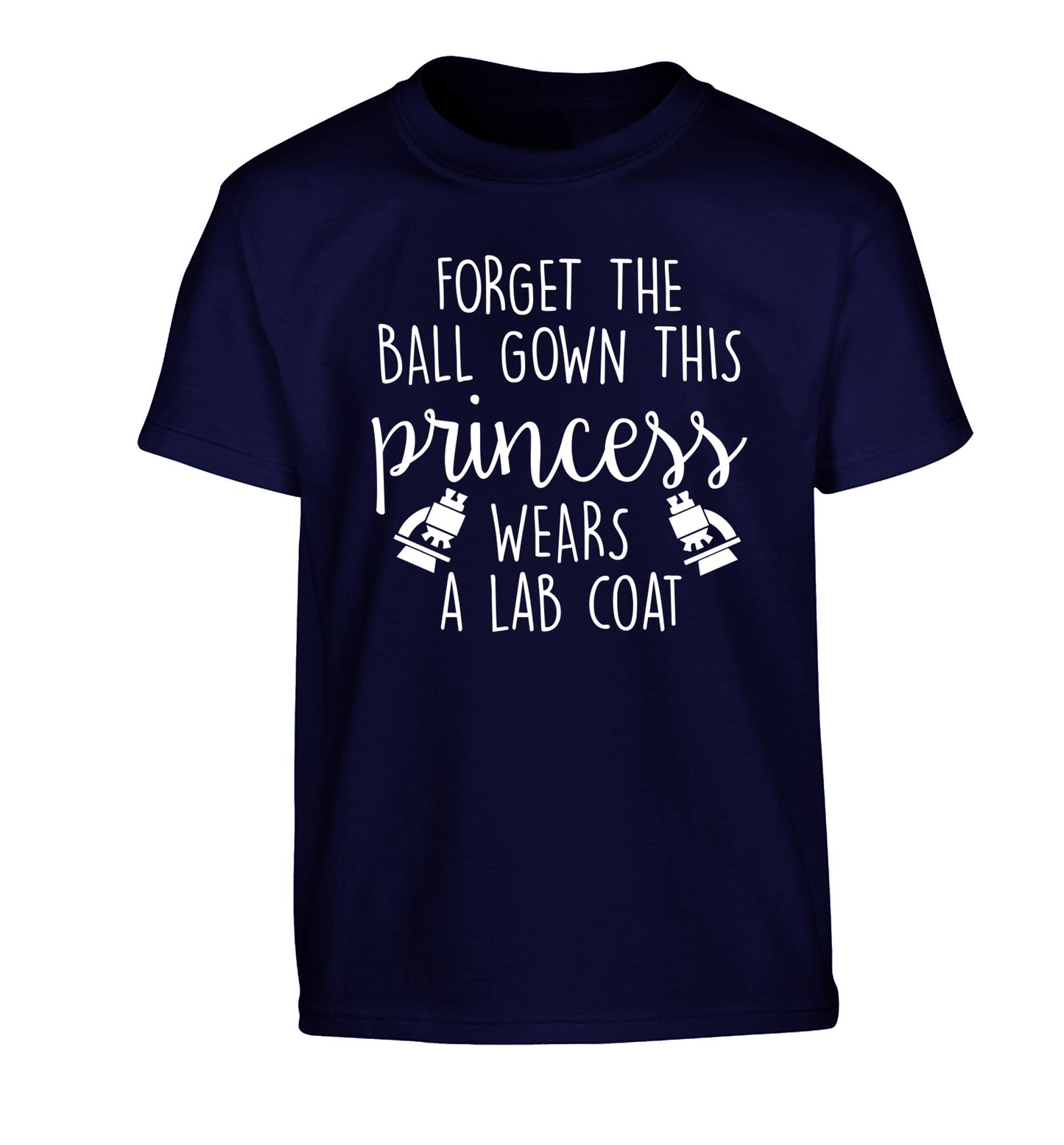 Forget the ball gown this princess wears a lab coat Children's navy Tshirt 12-14 Years