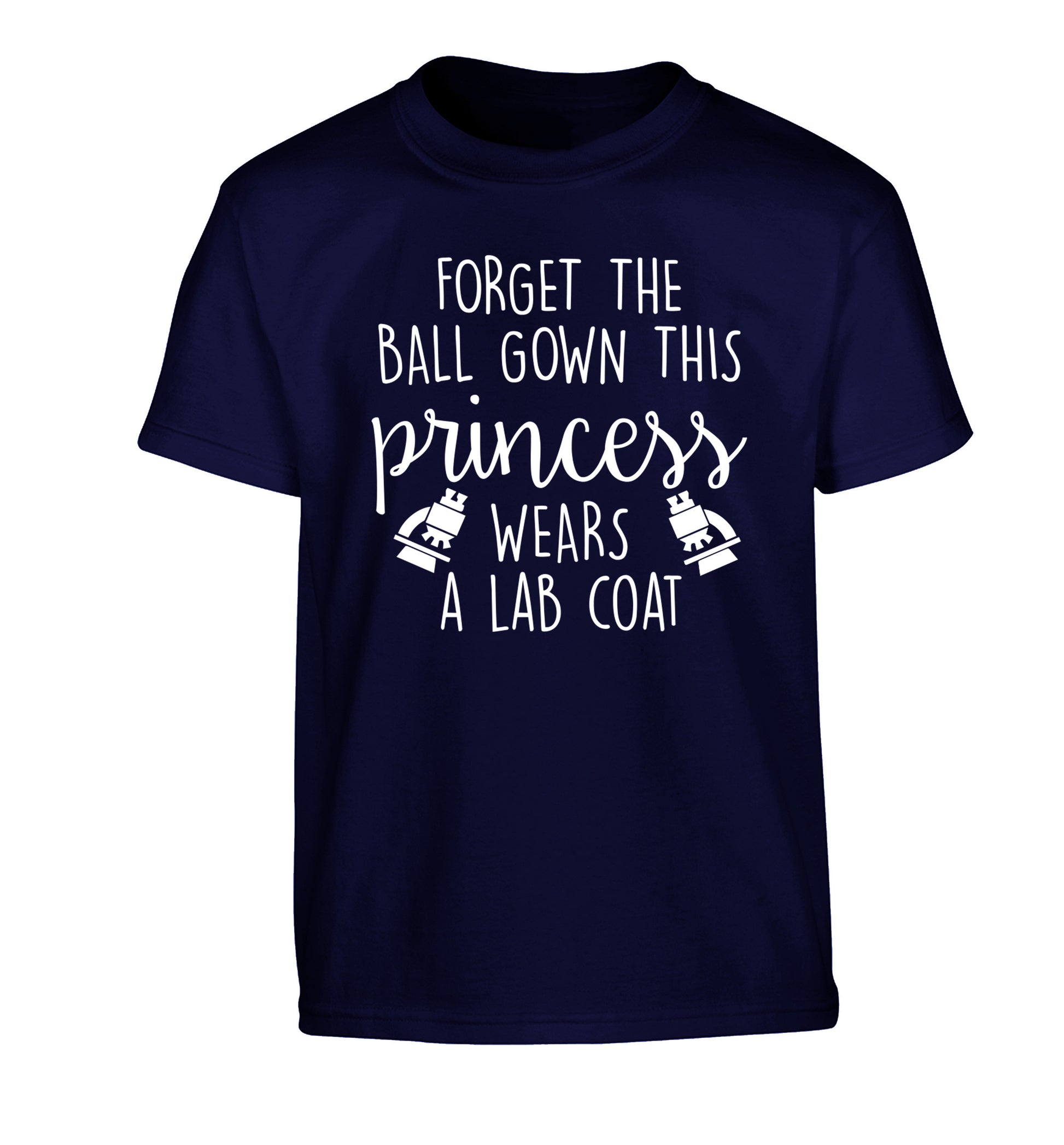 Forget the ball gown this princess wears a lab coat Children's navy Tshirt 12-14 Years
