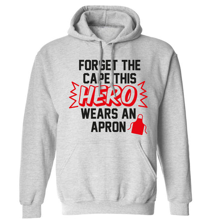 Forget the cape this hero wears an apron adults unisex grey hoodie 2XL