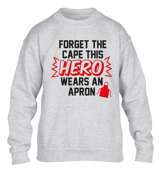 Forget the cape this hero wears an apron children's grey sweater 12-14 Years