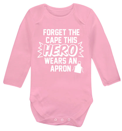 Forget the cape this hero wears an apron Baby Vest long sleeved pale pink 6-12 months