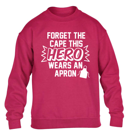 Forget the cape this hero wears an apron children's pink sweater 12-14 Years