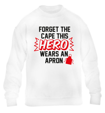 Forget the cape this hero wears an apron children's white sweater 12-14 Years