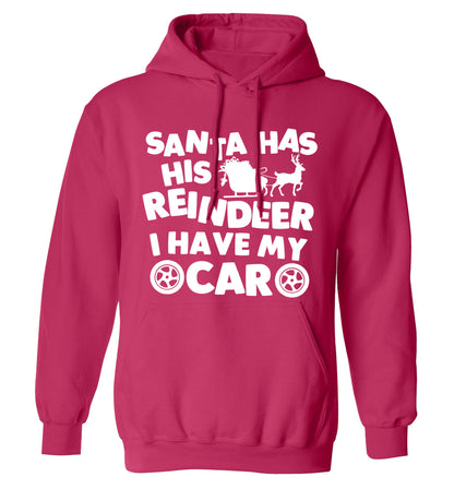 Santa has his reindeer I have my car adults unisex pink hoodie 2XL