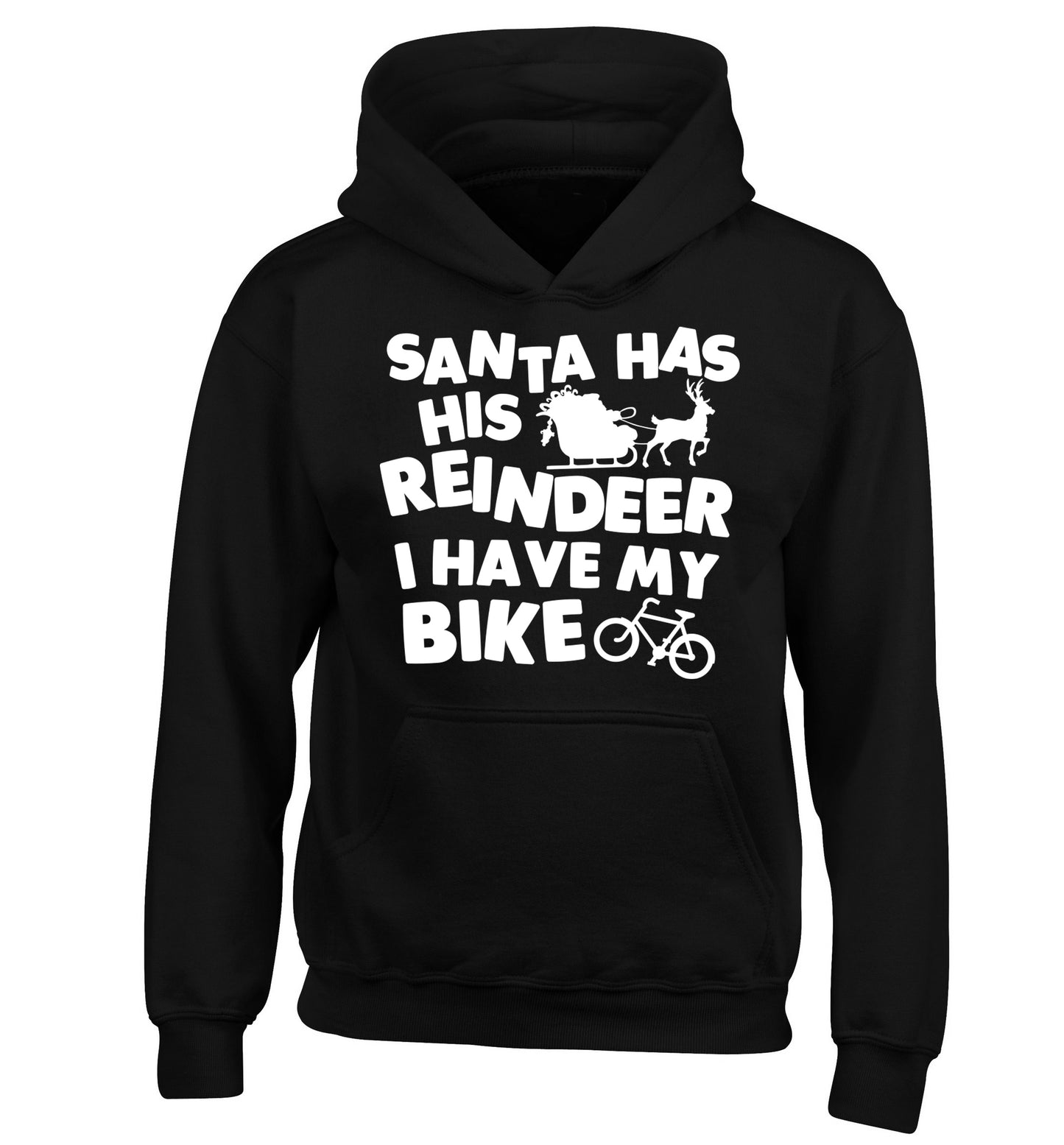 Santa has his reindeer I have my bike children's black hoodie 12-14 Years