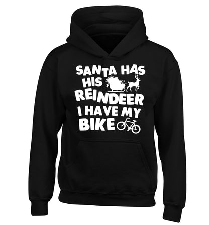 Santa has his reindeer I have my bike children's black hoodie 12-14 Years