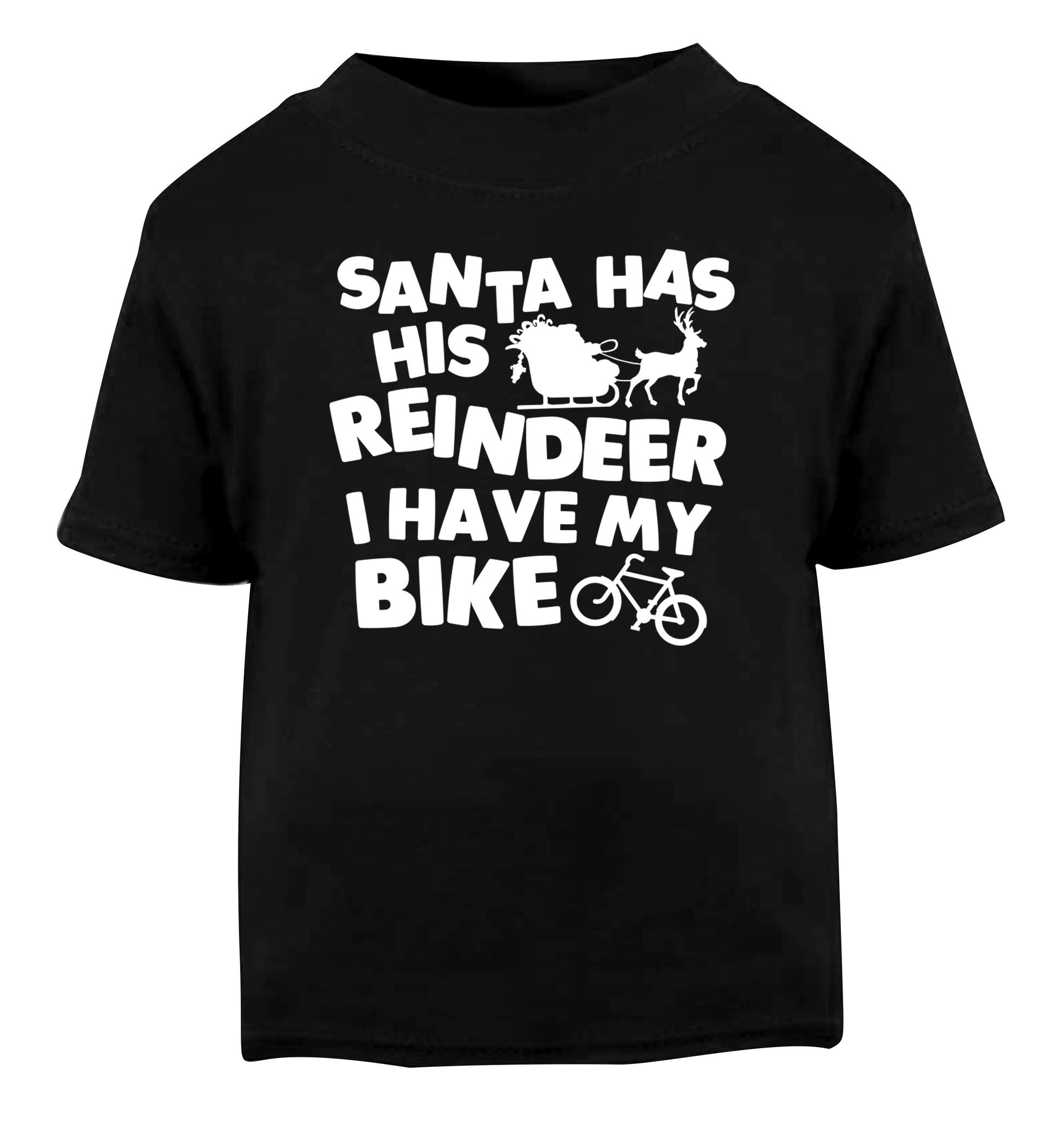 Santa has his reindeer I have my bike Black Baby Toddler Tshirt 2 years