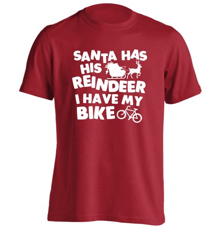 Santa has his reindeer I have my bike adults unisex red Tshirt 2XL