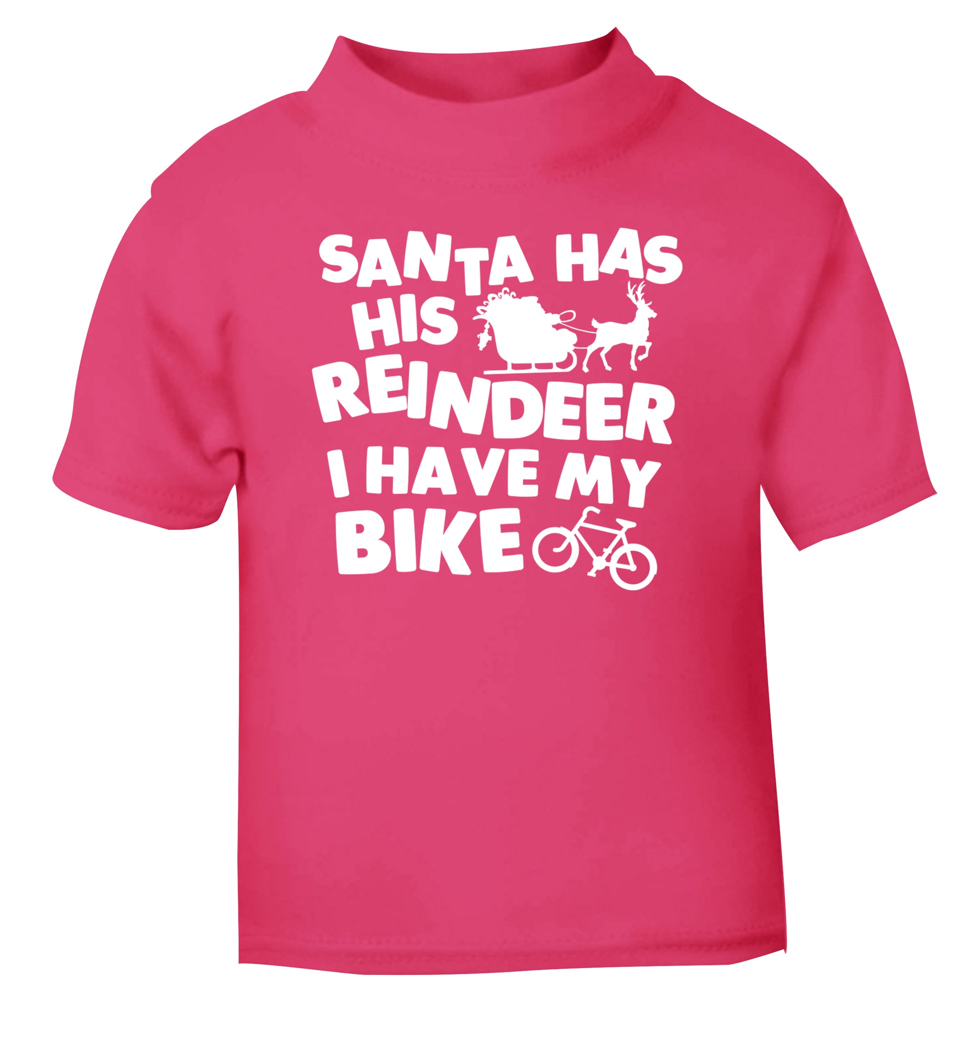 Santa has his reindeer I have my bike pink Baby Toddler Tshirt 2 Years