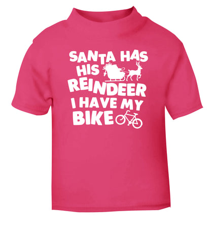 Santa has his reindeer I have my bike pink Baby Toddler Tshirt 2 Years