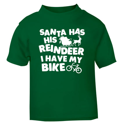 Santa has his reindeer I have my bike green Baby Toddler Tshirt 2 Years