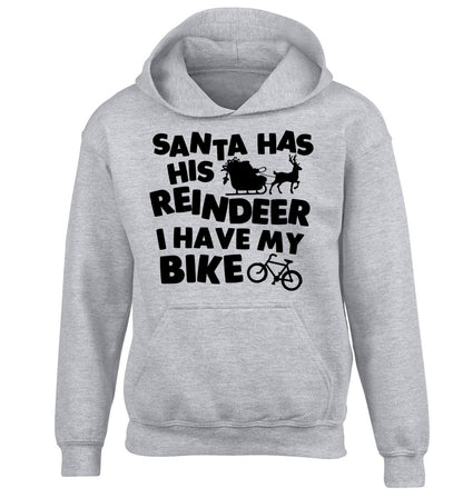 Santa has his reindeer I have my bike children's grey hoodie 12-14 Years