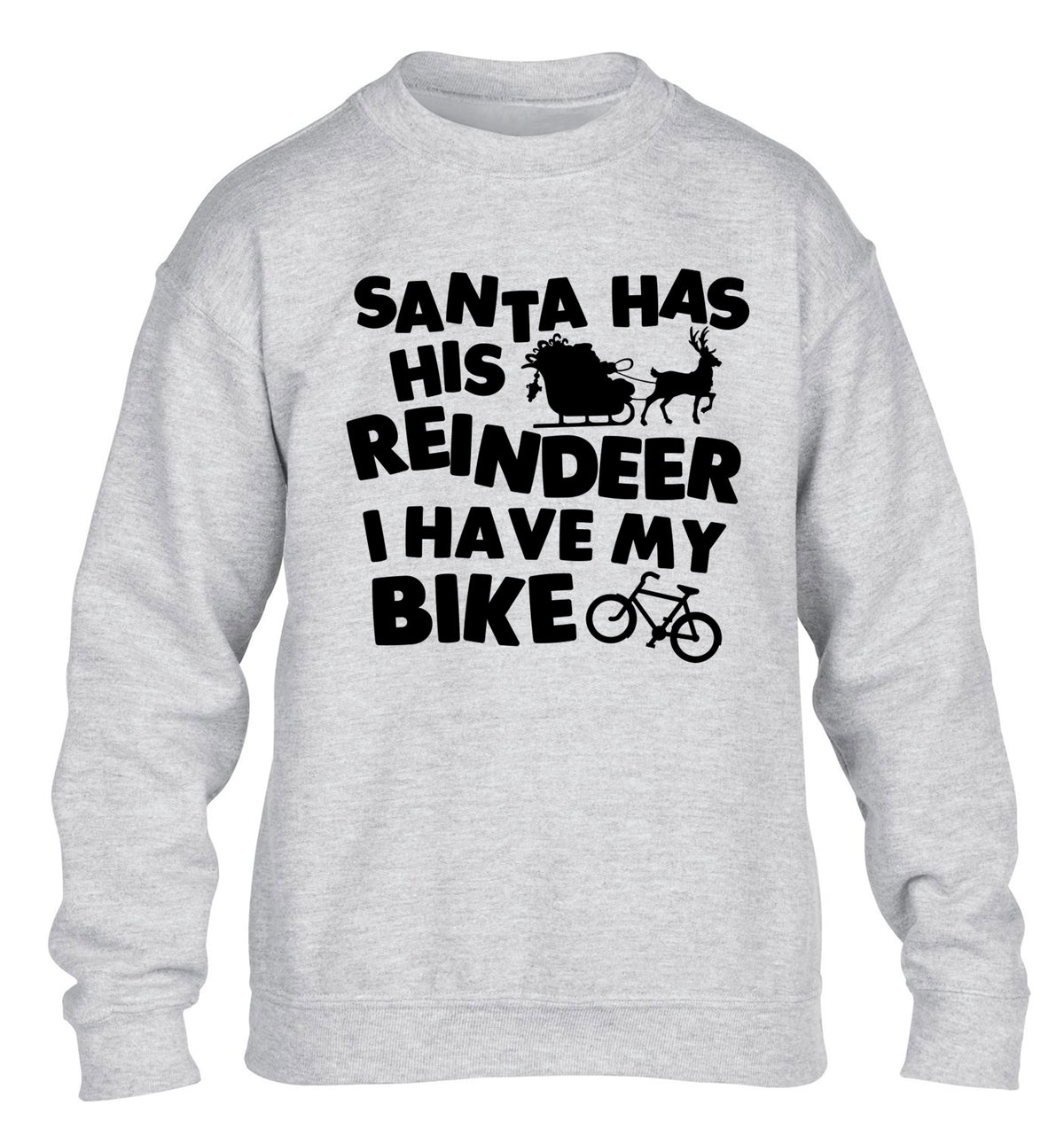 Santa has his reindeer I have my bike children's grey sweater 12-14 Years