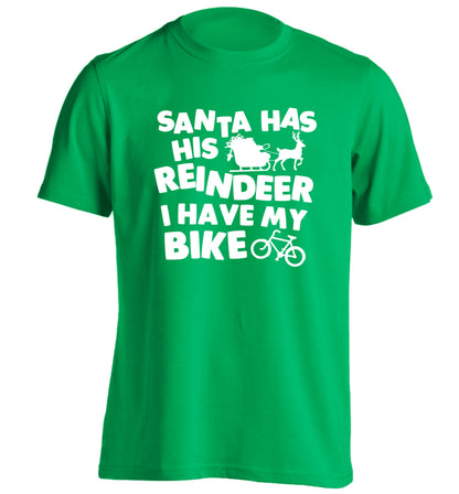 Santa has his reindeer I have my bike adults unisex green Tshirt 2XL