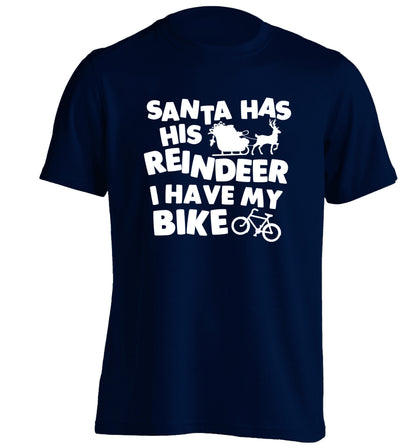 Santa has his reindeer I have my bike adults unisex navy Tshirt 2XL