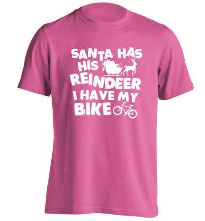 Santa has his reindeer I have my bike adults unisex pink Tshirt 2XL