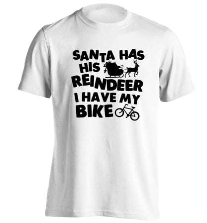 Santa has his reindeer I have my bike adults unisex white Tshirt 2XL