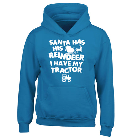 Santa has his reindeer I have my tractor children's blue hoodie 12-14 Years