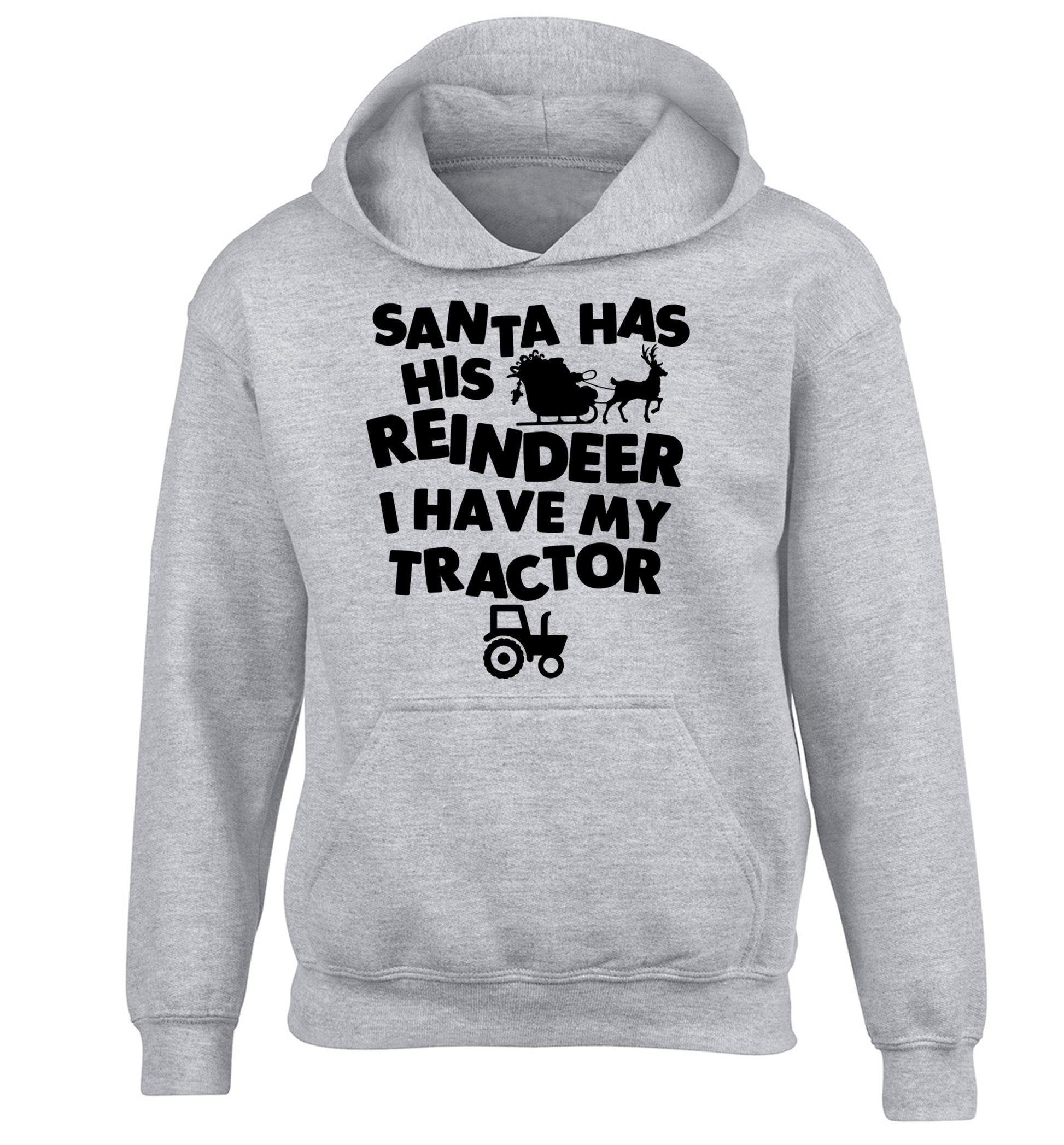 Santa has his reindeer I have my tractor children's grey hoodie 12-14 Years