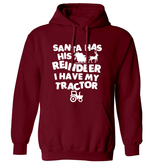 Santa has his reindeer I have my tractor adults unisex maroon hoodie 2XL