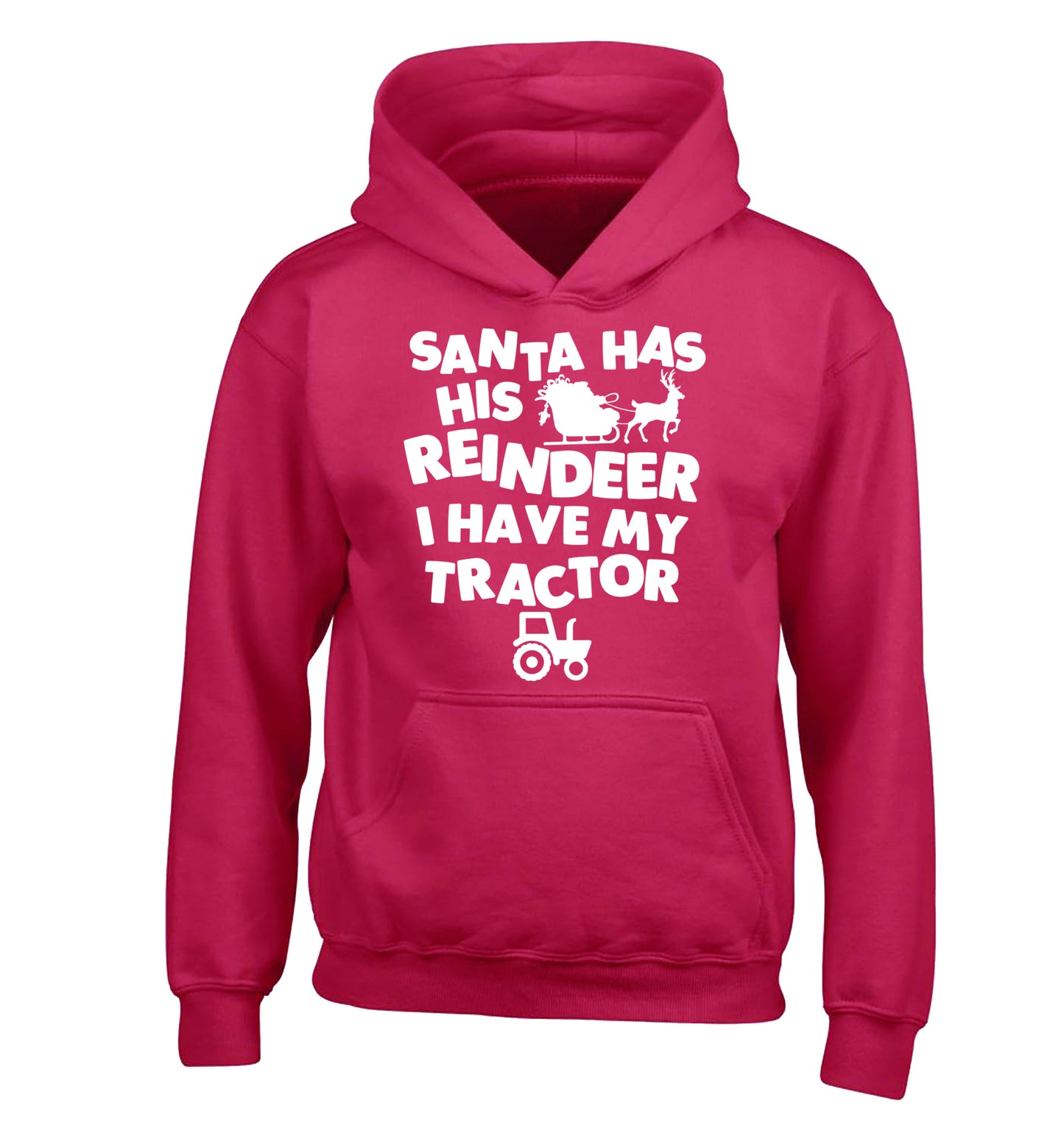 Santa has his reindeer I have my tractor children's pink hoodie 12-14 Years