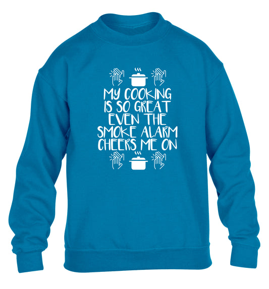 My cooking is so great even the smoke alarm cheers me on! children's blue sweater 12-14 Years