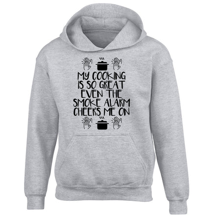 My cooking is so great even the smoke alarm cheers me on! children's grey hoodie 12-14 Years