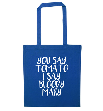 You say tomato I say bloody mary blue tote bag