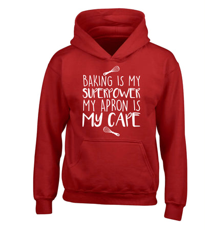 Baking is my superpower my apron is my cape children's red hoodie 12-14 Years