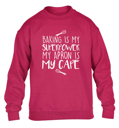 Baking is my superpower my apron is my cape children's pink sweater 12-14 Years