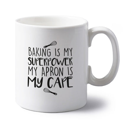Baking is my superpower my apron is my cape left handed white ceramic mug 