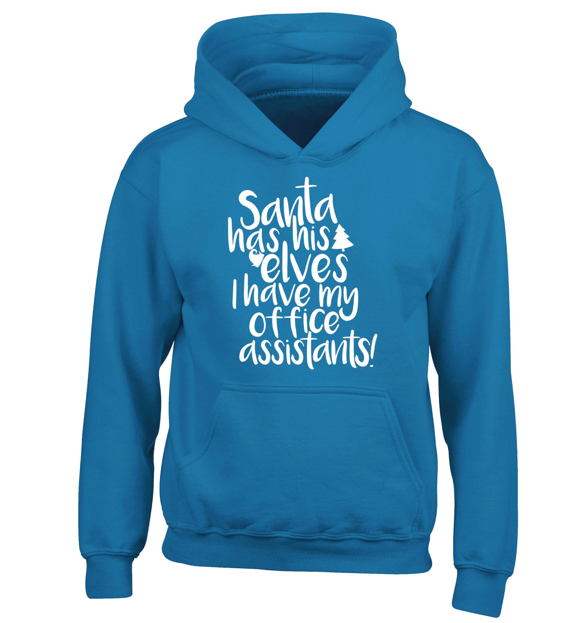 Santa has his elves I have my office assistants children's blue hoodie 12-14 Years