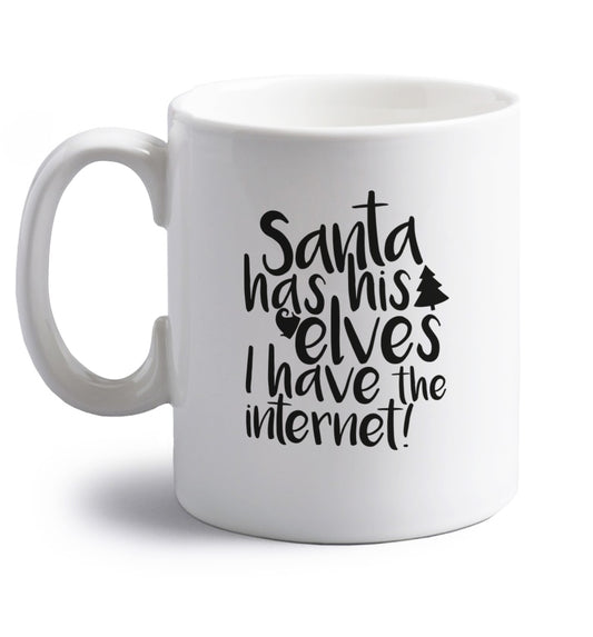 Santa has his elves I have the internet right handed white ceramic mug 