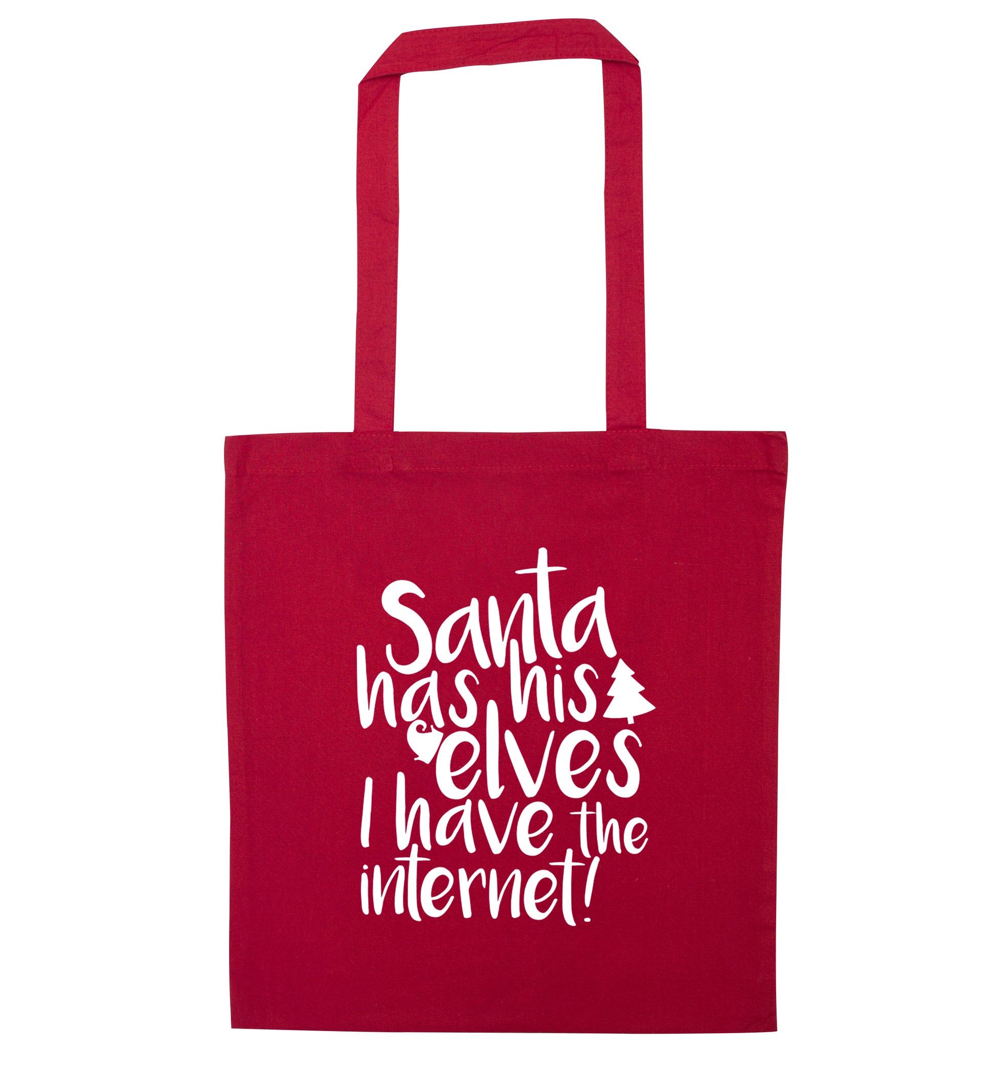 Santa has his elves I have the internet red tote bag