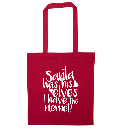 Santa has his elves I have the internet red tote bag