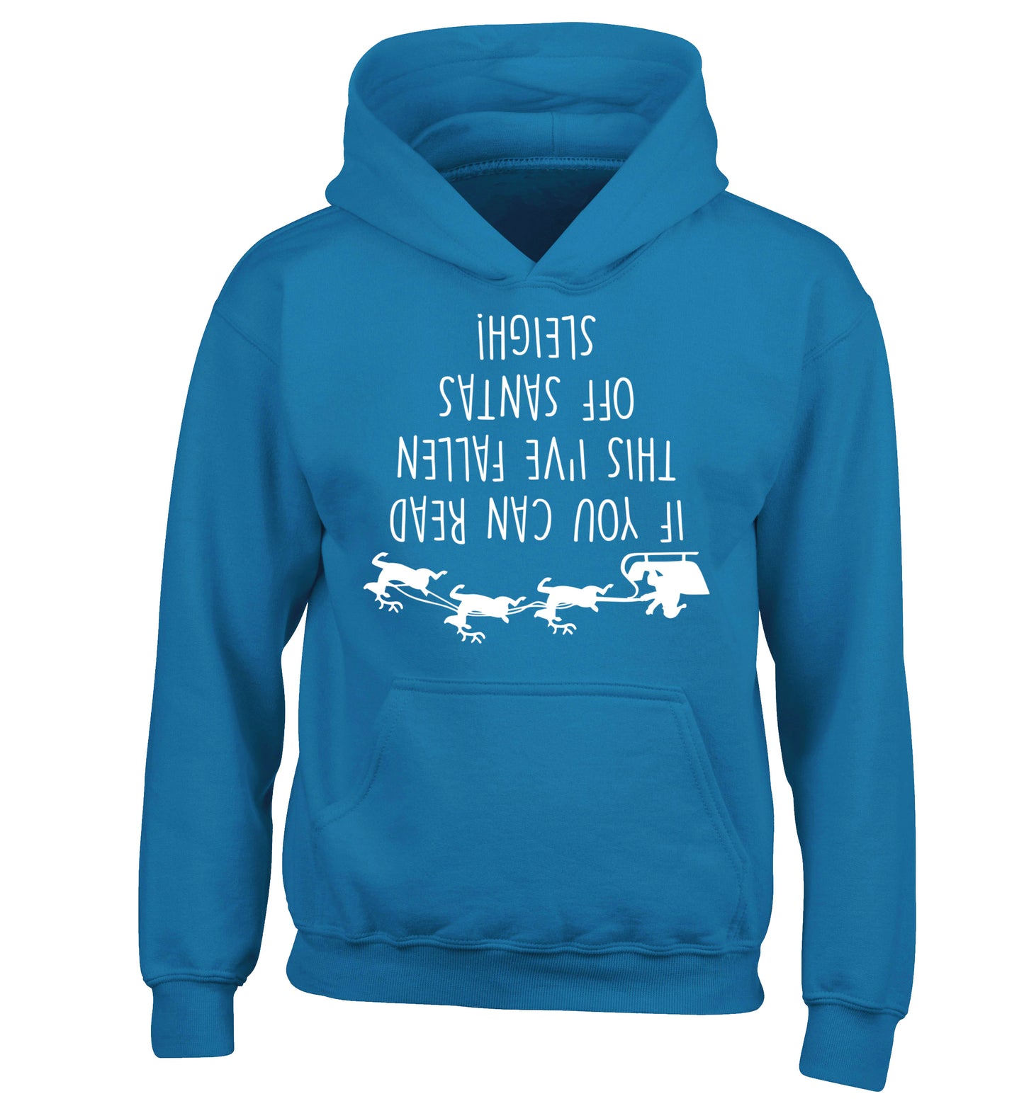 If you can read this I've fallen of santa's sleigh! children's blue hoodie 12-14 Years