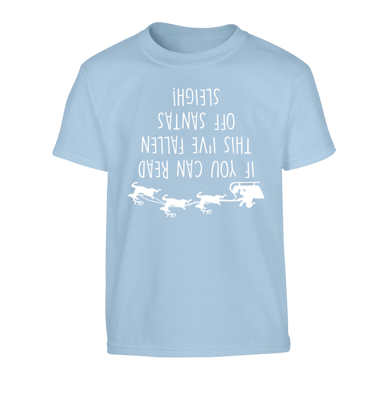 If you can read this I've fallen of santa's sleigh! Children's light blue Tshirt 12-14 Years