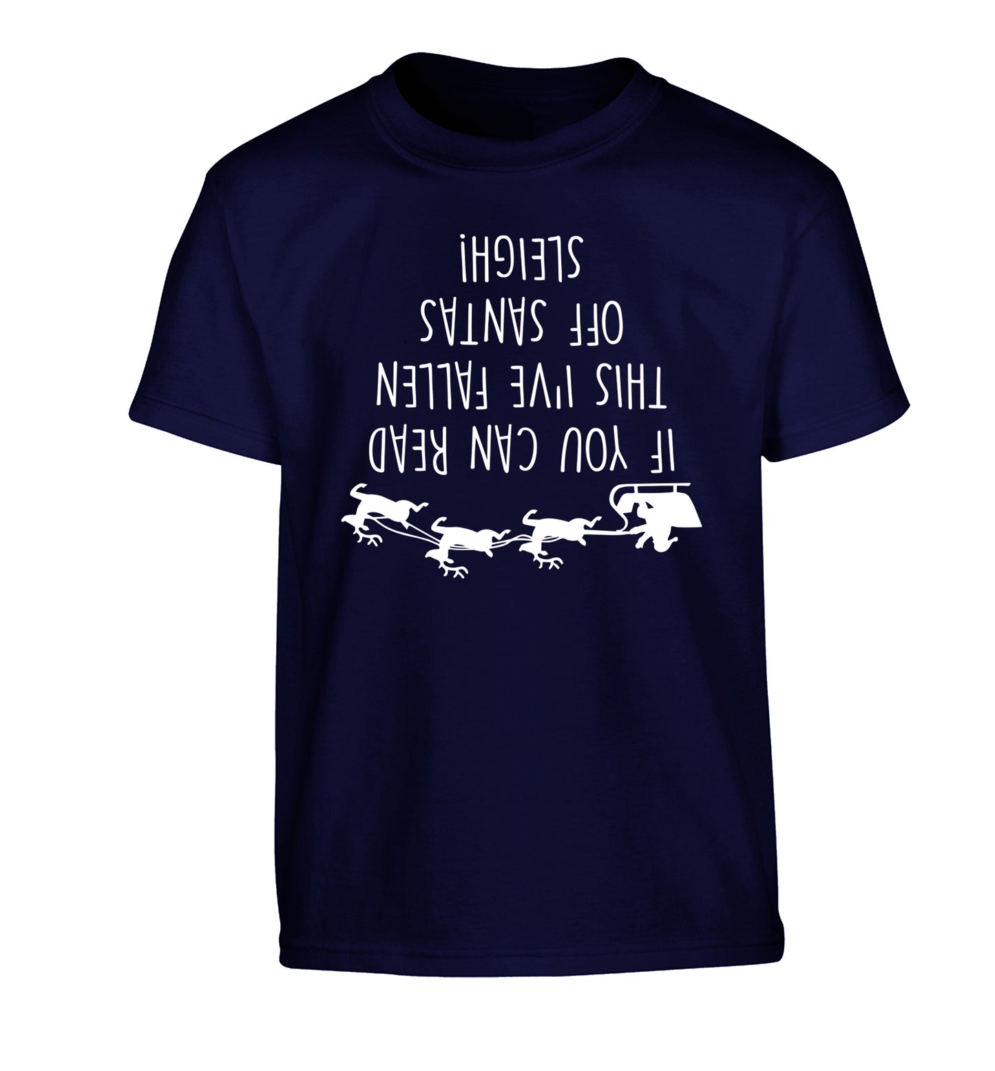 If you can read this I've fallen of santa's sleigh! Children's navy Tshirt 12-14 Years