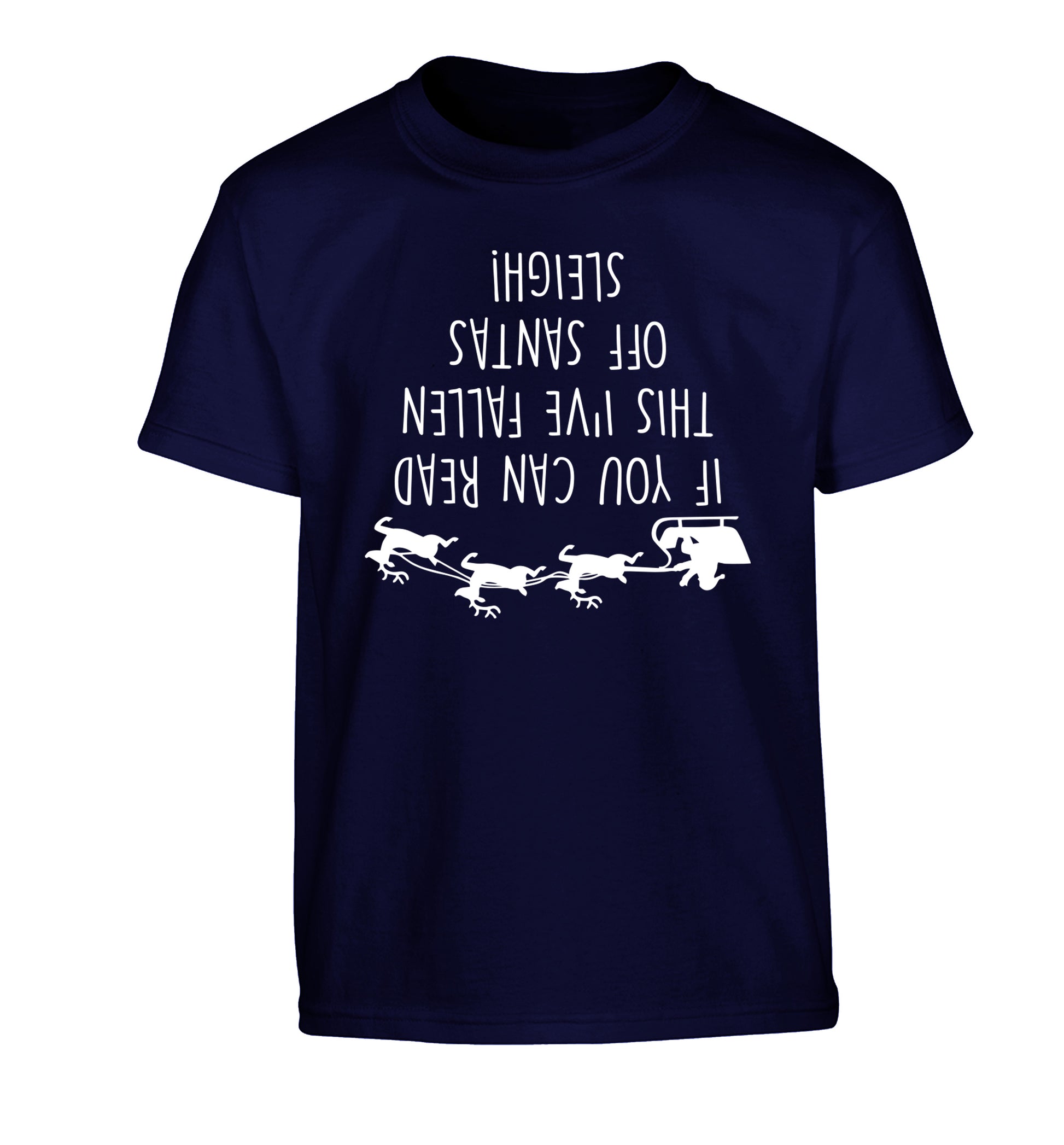 If you can read this I've fallen of santa's sleigh! Children's navy Tshirt 12-14 Years