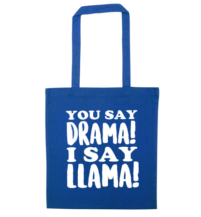 You say drama I say llama! blue tote bag