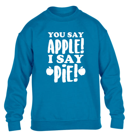 You say apple I say pie! children's blue sweater 12-14 Years