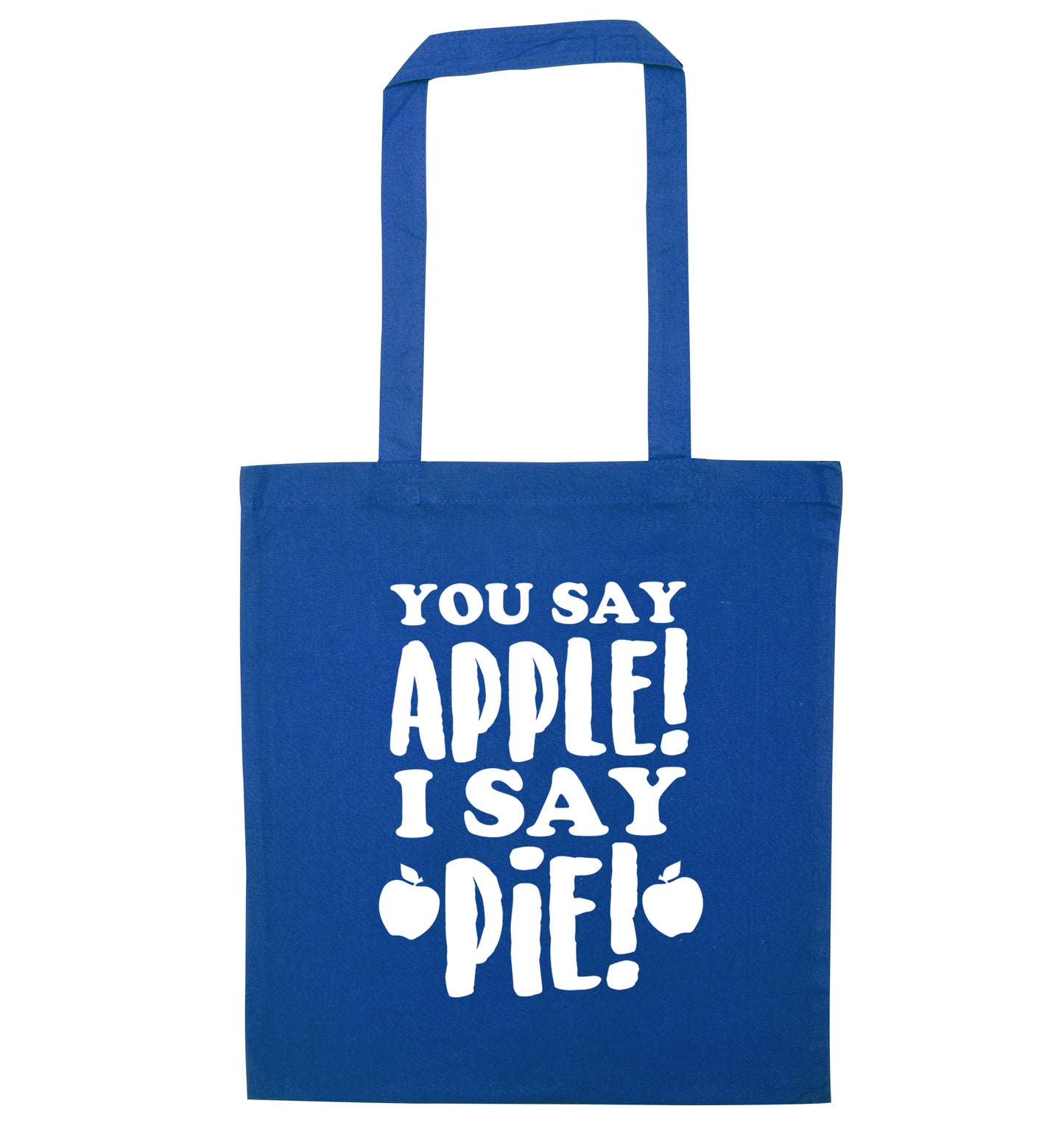 You say apple I say pie! blue tote bag