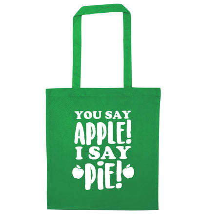 You say apple I say pie! green tote bag