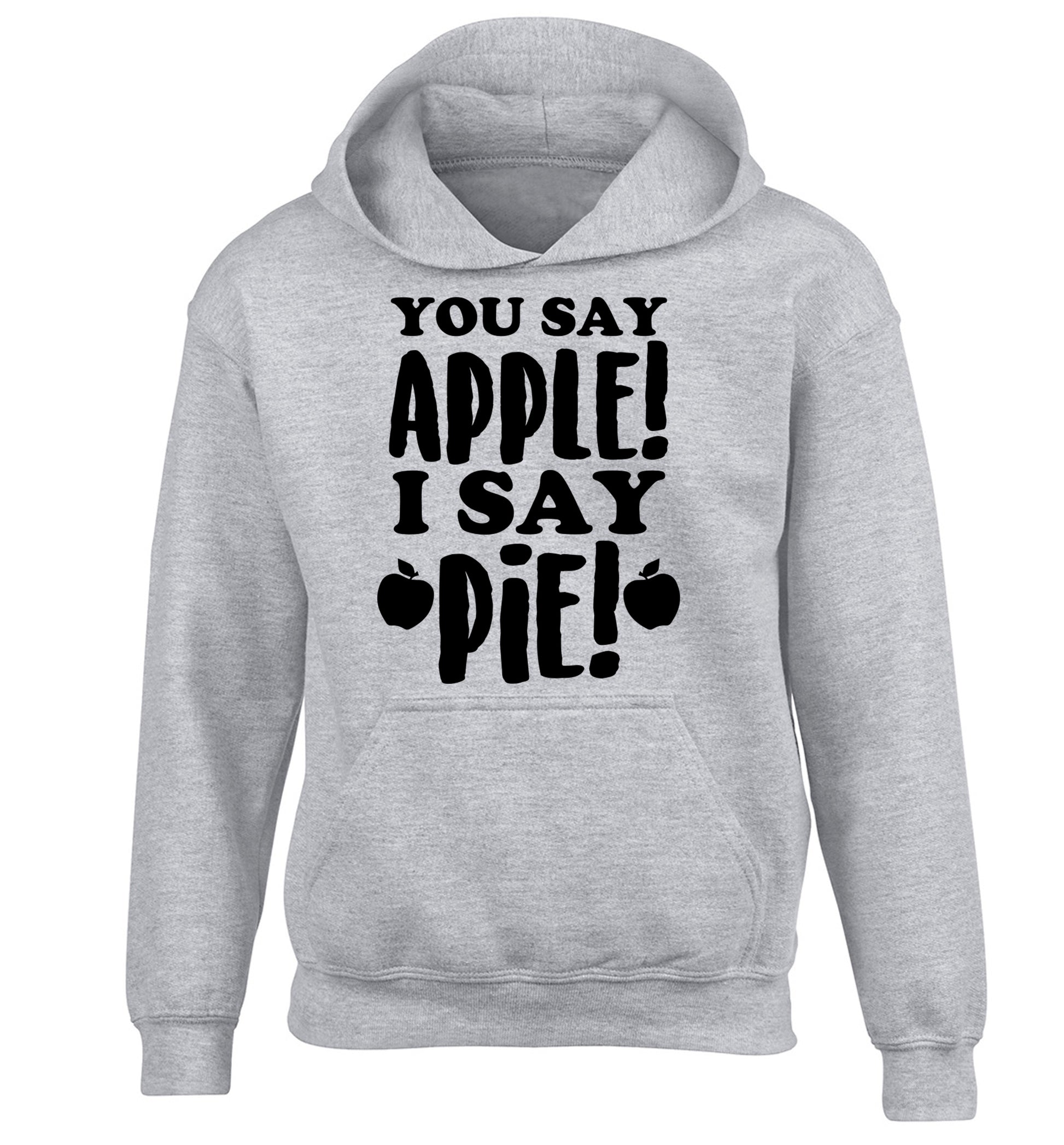 You say apple I say pie! children's grey hoodie 12-14 Years