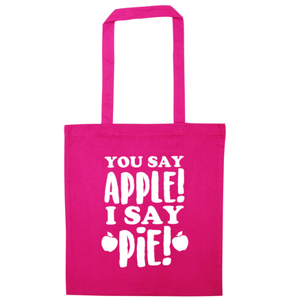 You say apple I say pie! pink tote bag